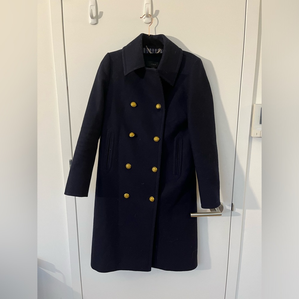 J Crew Double breasted Navy Wool Coat